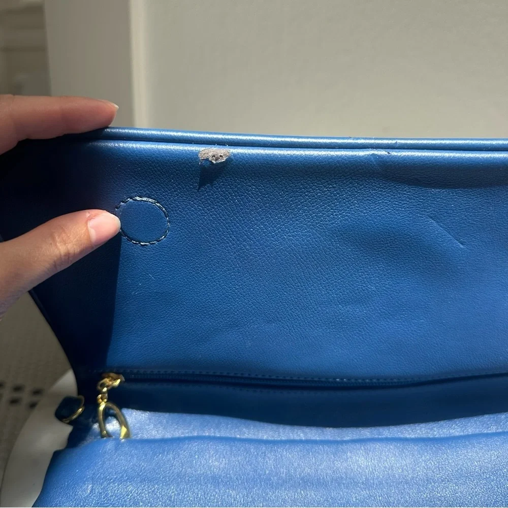 Tory Burch Cobalt Blue Logo Clutch Bag With Removable Shoulder Strap Gold Accent